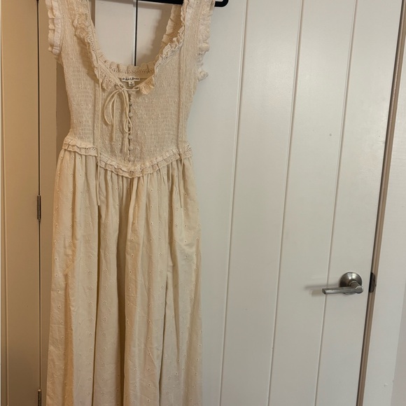 For Love & Lemons Cream Smocked Maxi Dress with Lace Trim - Picture 2 of 8